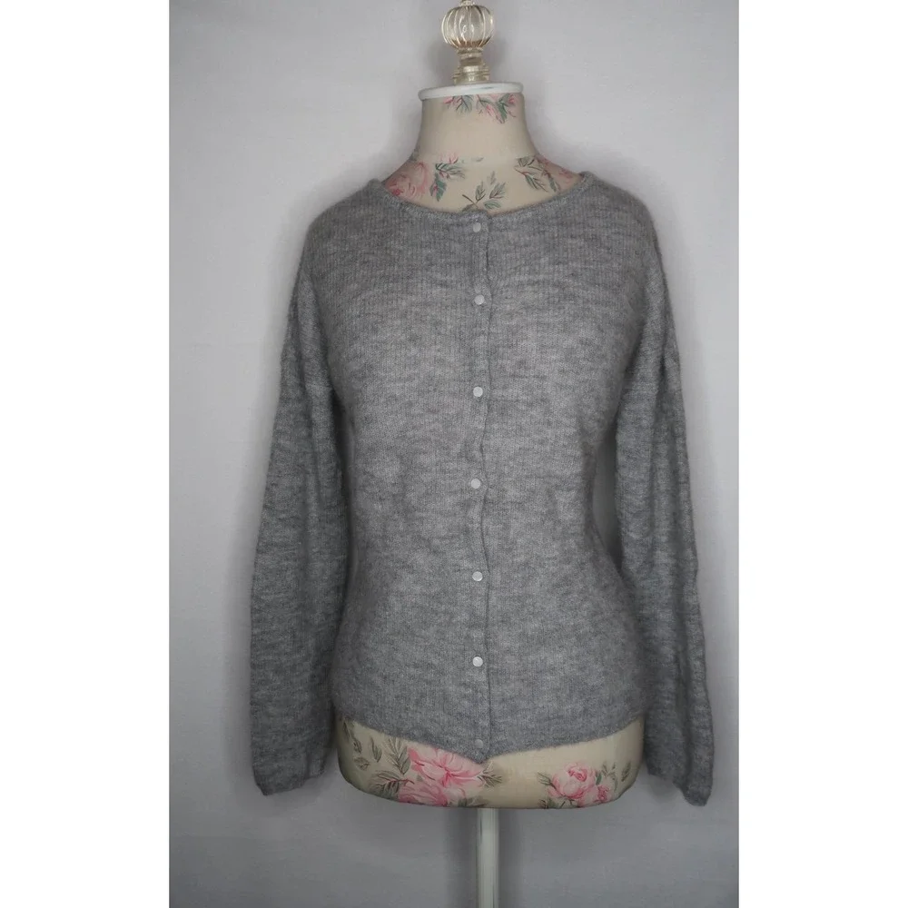 Sezane Gaspard Cardigan Gris Chine Light Gray Sweater M Luxe Quiet Luxury NWT